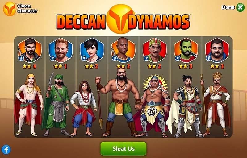 Deccan Dynamos Character Selection Deccan Dynamos character selection screen featuring various South Indian inspired heroes