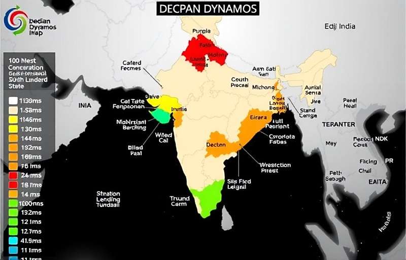Deccan Dynamos Player Distribution Deccan Dynamos player distribution map showing highest concentration in South Indian states